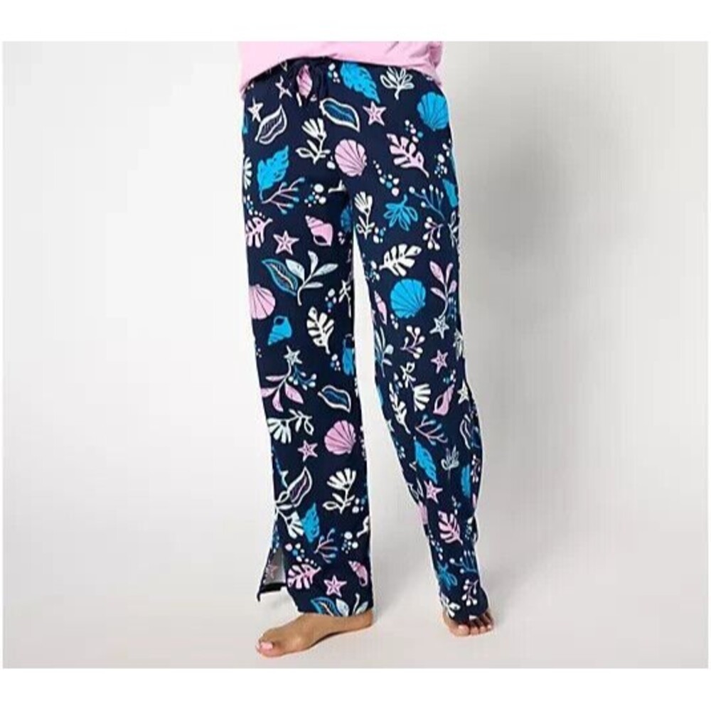 Cuddl Duds Flexwear Resort Pants Women's Size 1X Blue Tropical Wide Leg